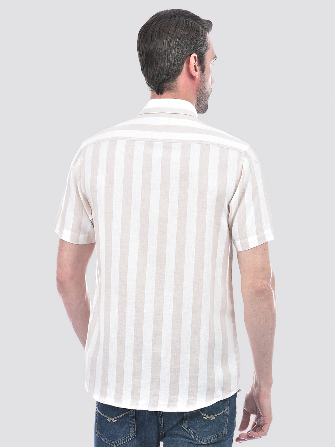 Numero Uno Men Striped Beige Shirt